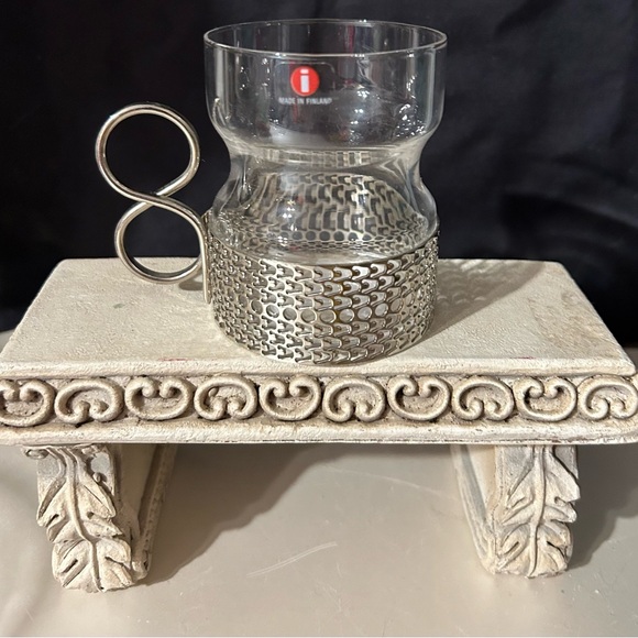 Vintage Littala Tsaikka Coffee Glass w/ Stainless Filagree holder 1970s. Finland - Picture 2 of 6